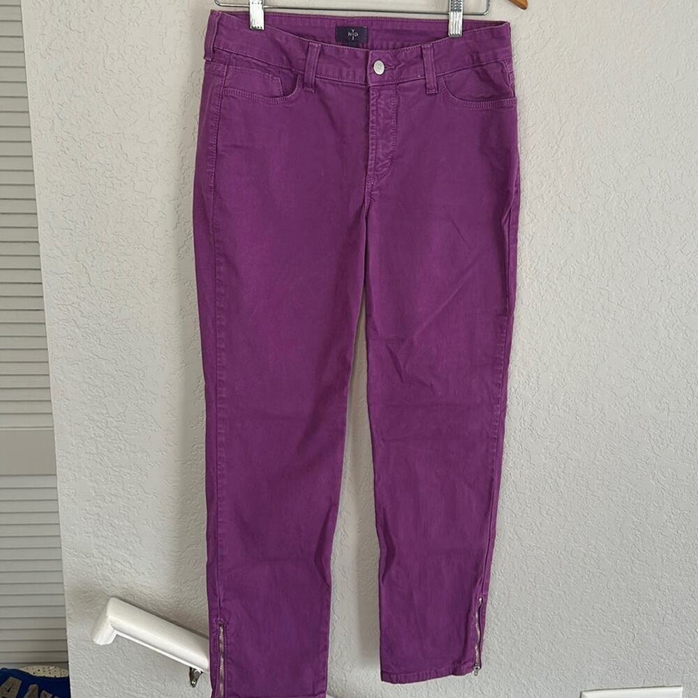 NYDJ Purple Ankle Jeans Zipper Hem Summer Riding Pants Preppy Eggplant Size 6